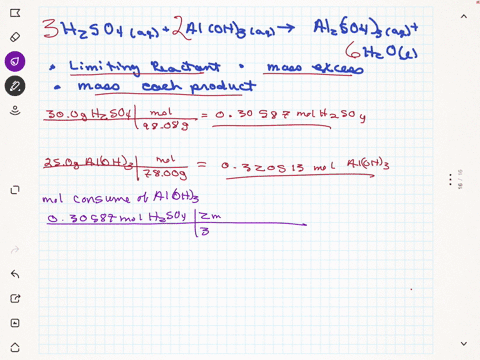 sulfuric-acid-reacts-with-aluminum-hydroxide-by-double-replacement-a-if-300-g-of-sulfuric-acid-react-with-250-g-of-aluminum-hydroxide-identify-the-limiting-reactant-b-determine-the-mass-of-e-07345