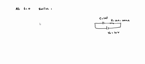 in-the-following-rc-circuit-the-switch-is-closed-at-time-t-0-when-initially-the-capacitor-is-uncharged-luf-r-1kl-f-f-10-v-a-what-is-the-potential-difference-across-the-capacitor-at-t-01-s-b-99558