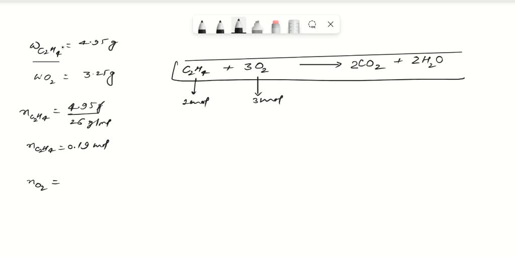 SOLVED If 4.95 g of ethylene C2H4 are combusted with 3.25 g of