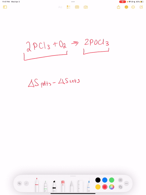 youdo-1-the-entropy-values-for-the-reaction-below-are-given-in-the-table-2-mathrmpcl_3mathrmgmathrmo_2mathrmg-rightarrow-2-mathrmpocl_3mathrmg-student-a-calculated-the-delta-mathrms-for-the-reaction-a
