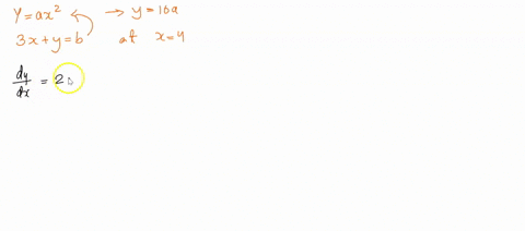 for-what-values-of-a-and-b-is-the-line-3x-y-b-tangent-to-the-parabola-y-ax2-when-x-4-a-b-68245