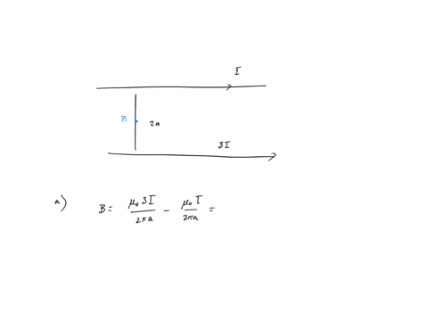 q4-magnetic-field-due-to-a-current-carrying-wire-points-the-accompanying-figure-shows-two-long-straight-horizontal-wires-that-are-parallel-and-distance-2a-apart-with-one-wire-carrying-three-56918