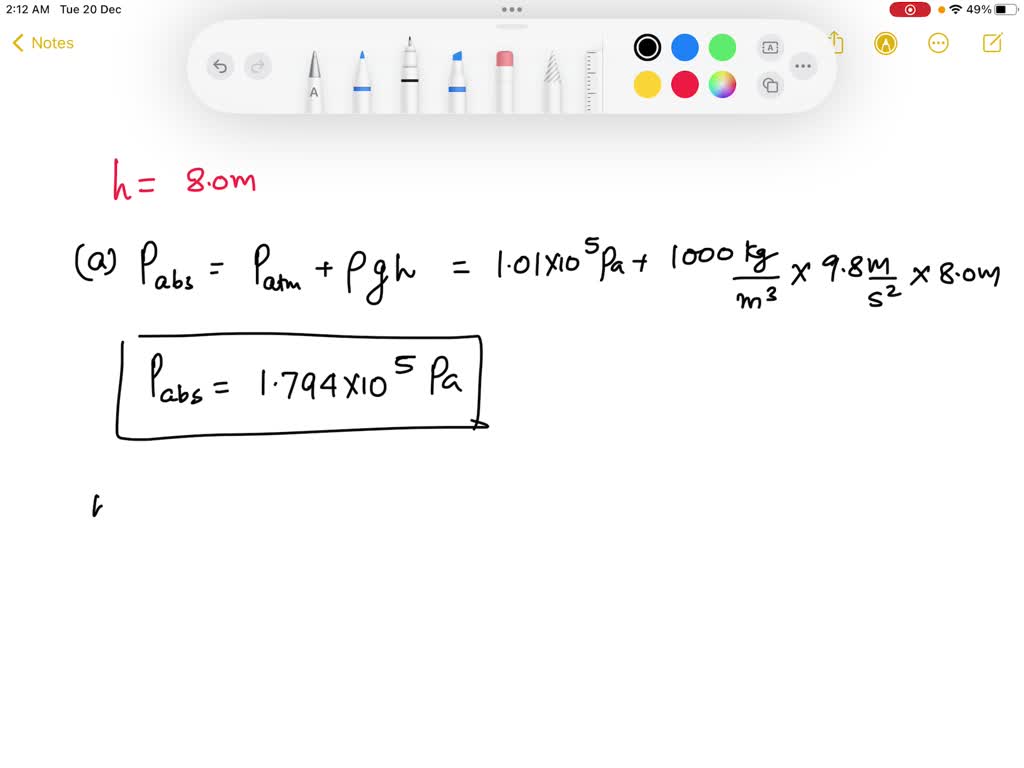 SOLVED a) What is the total pressure on the back of a scuba diver in a