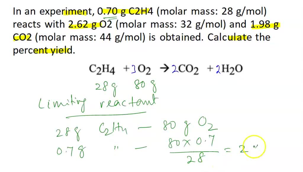 SOLVED In an experiment 0.70 g C2H4 molar mass 28 g mol