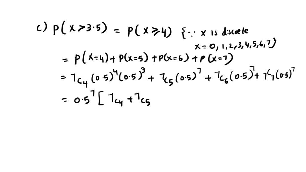 SOLVED: Given a binomial distribution with n = 7 and p = 0.50, obtain ...
