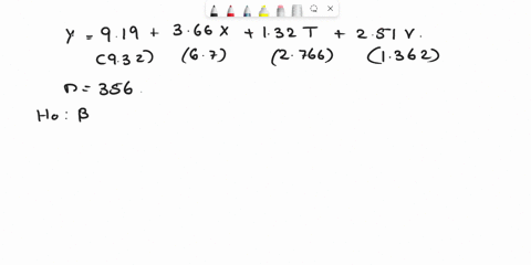 we-obtained-the-following-regression-results-standard-errors-of-ols-estimates-in-parenthesis-y-919-366-x-132-t-251-v-932-67-2766-1362-from-a-data-set-where-the-sample-size-is-n-356-calculate-67304