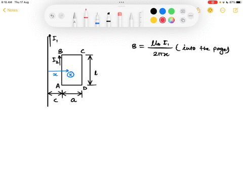 problem-in-the-figure_-the-current-in-the-long-straight-wire-is-and-the-wire-lies-in-the-plane-of-rectangular-loop_-which-carries-current-iz-the-loop-is-of-length-and-width-its-left-end-is-d-17852