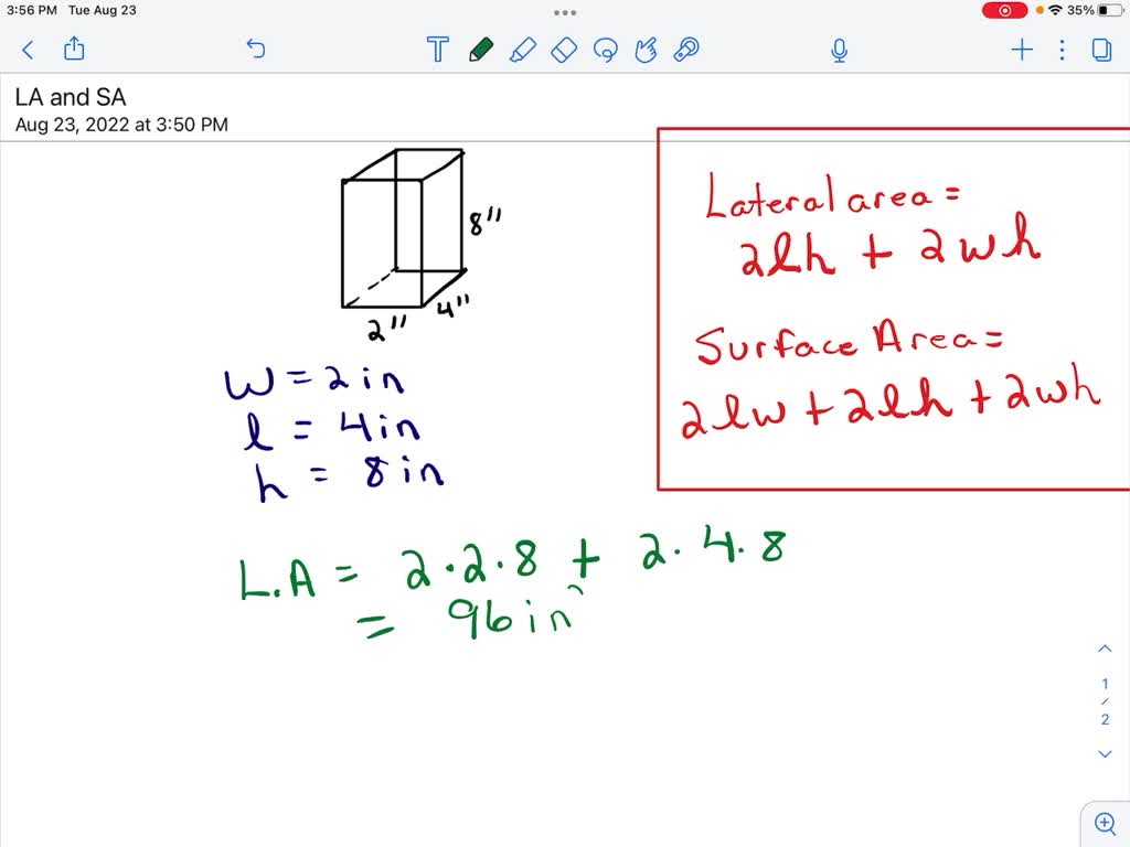 SOLVED: Determine the lateral area and the surface area of a right ...