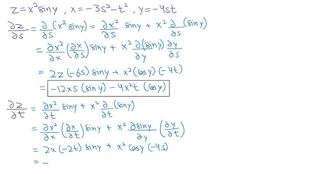 SOLVED: point) Suppose z = x2 sin Y, x = 2s2 3t2 y Ost dz dz A. Use the ...