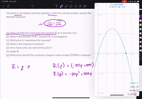 the-price-p-in-dollars-and-the-quantity-x-sold-of-a-certain-product-satisfy-the-demand-equation-x-20-80981
