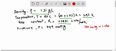 the-density-of-an-unknown-gas-at-20oc-and-749-mm-hg-is-131-gl-calculate-the-molar-mass-of-the-gas