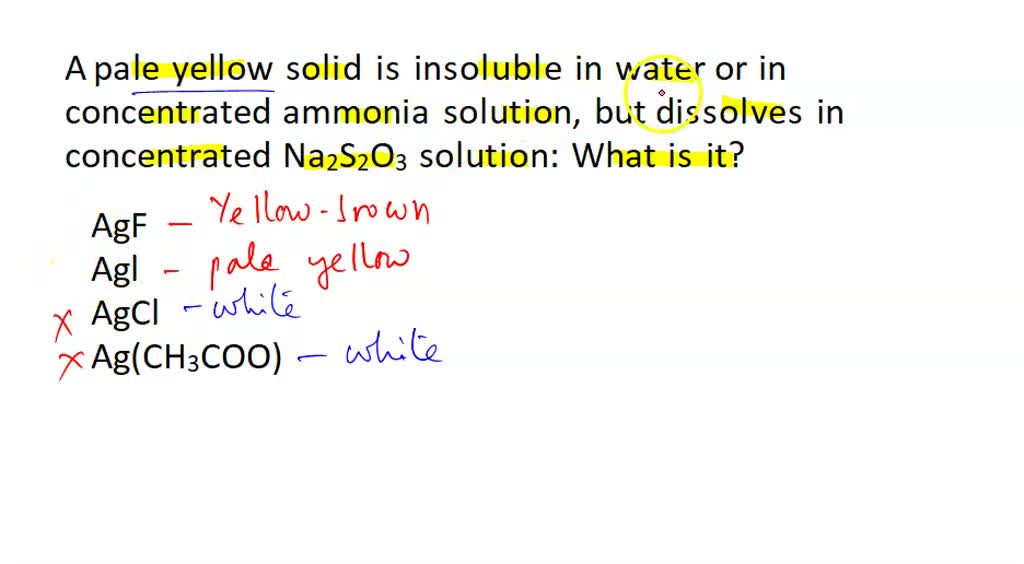 SOLVED A pale yellow solid is insoluble in water and concentrated