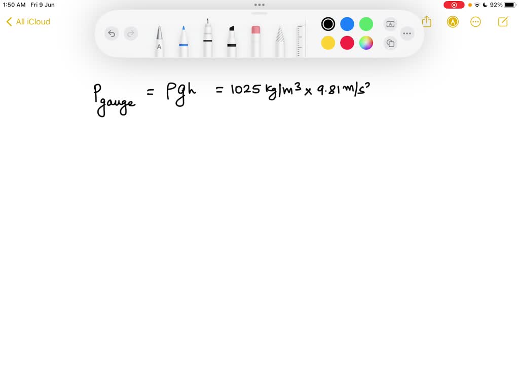 SOLVED Question 3 2 pts Determine the gauge pressure in kilo pascals (kPa), at a depth of 9.56