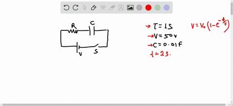 a-series-rc-circuit-has-a-time-constant-of-10-s-the-battery-has-a-voltage-of-50-v-and-the-001-f-capacitor-is-initially-uncharged-what-is-the-voltage-across-the-capacitor-20-s-after-the-switch-is-close