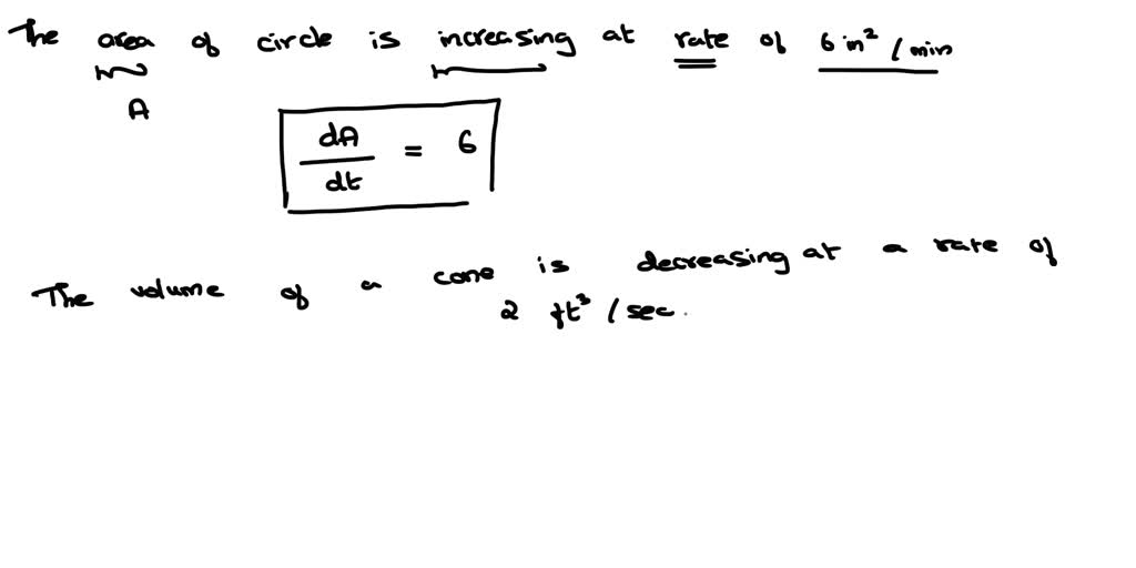 SOLVED: Translate into calculus-speak. dV/dt = 2Ï€r(dr/dt) dV/dt = -Ï€r ...