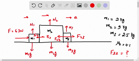 021-100-points-three-blocks-in-contact-with-each-other-are-pushed-across-a-rough-horizontal-surface-by-a-63-n-force-as-shown-the-acceleration-of-gravity-is-98-ms-_-2-kg-kg-25-kg-l-01-if-the-19635