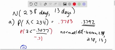 suppose-the-lengths-of-the-pregnancies-of-certain-animal-are-approximately-normally-distrbuted-with-mean-238-days-and-standard-deviation-0-13-days-complete-parts-a-through-f-below-a-what-is-37637
