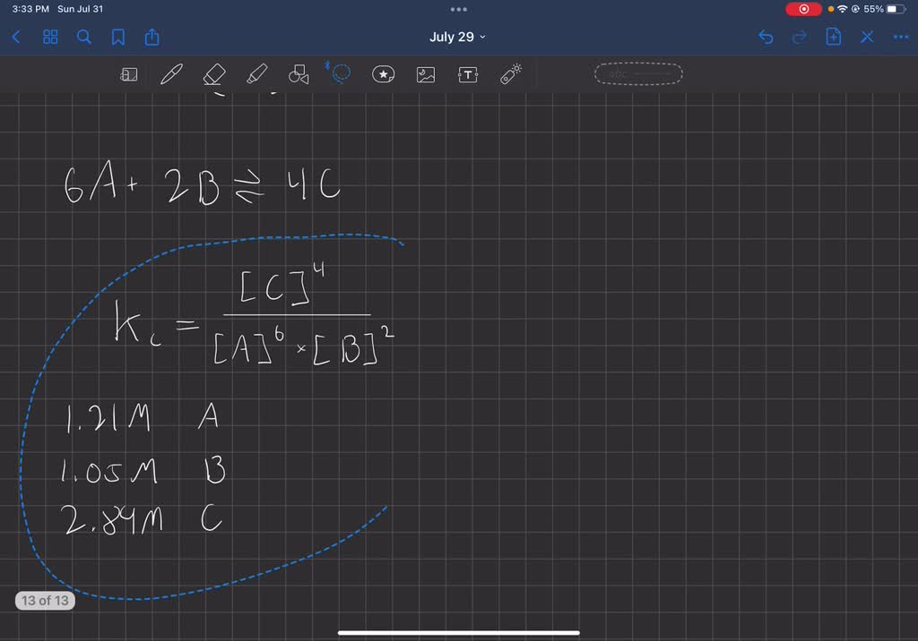 SOLVED: Consider the equilibrium reaction: 3A + B == 2C After ...