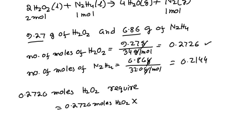 SOLVED: For the chemical reaction shown, 2H2O2(l)+N2H4(l) 4H2O(g)+N2(g ...