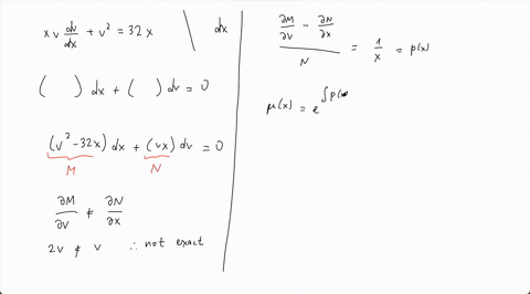 a-mathematical-model-for-the-speed-v-of-a-chain-sliding-off-the-edge-of-a-horizontal-platform-is-xvdvdxv232x-solve-the-ode-by-converting-it-into-an-exact-equation-using-an-integration-factor