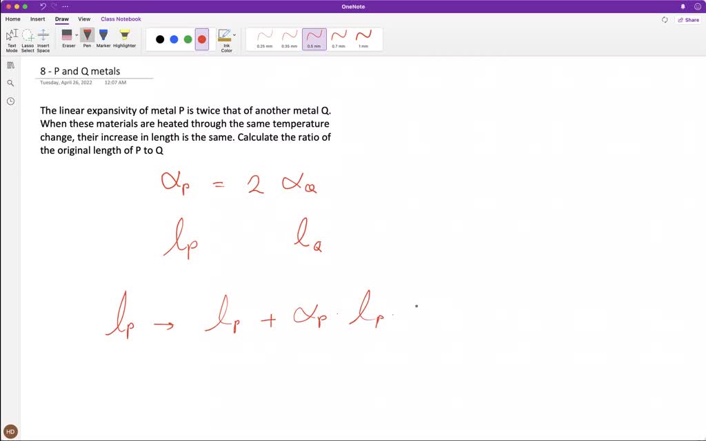 SOLVED: The linear expansivity of metal P is twice that of another ...