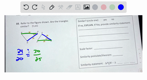 the-triangles-10-refer-to-the-figure-shown-are-similar-pts-similar-circle-one-ves-provide-similarity-statement-if-no-explain-it-yes-scale-factor-similarity-postulatetheorem-similarity-statem-65952