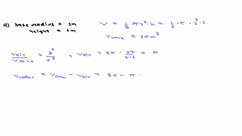 a-closed-conical-vessel-has-a-base-radius-of-2m-and-is-6m-high-when-upright-position-the-depth-of-water-in-the-vessel-is-3m-a-what-is-the-volume-of-water-in-cubic-meter-b-if-the-vessel-is-he-31937