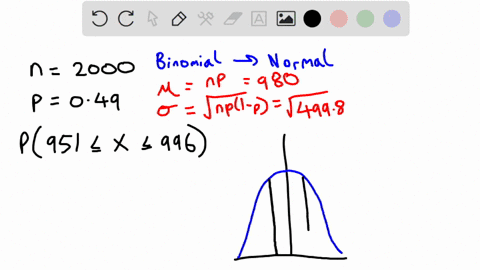 a-coin-where-the-probability-of-heads-is-049-is-flipped-2000-times-use-the-normal-approximation-to-the-binomial-distribution-to-find-the-probability-of-getting-between-951-and-996-heads-incl-79662