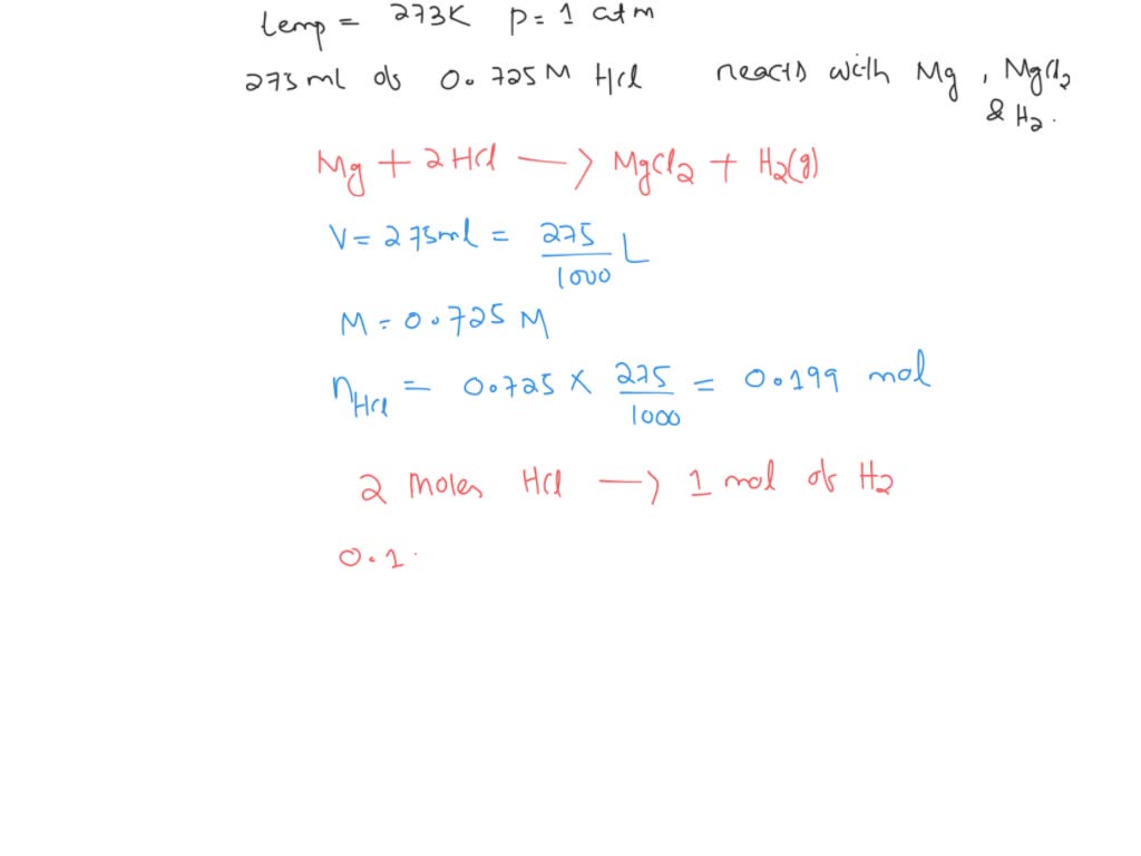 SOLVED: Calculate the volume of H(g) at 273 K and 1.00 atm that will be ...