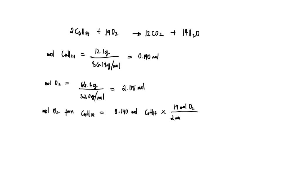 SOLVED: Liquid hexane (C6H14) reacts with gaseous oxygen gas (O2) to ...