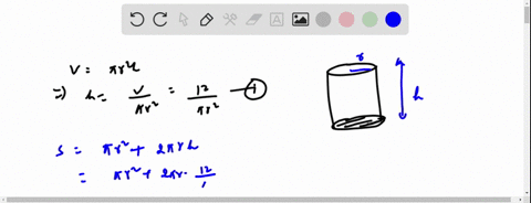 for-a-cylinder-open-at-one-end-with-radius-r-cm-and-height-h-cm-find-the-dimensions-giving-the-minimum-surface-area-given-that-the-volume-is-12-cm-note-enter-exact-answers-or-round-to-three-94933