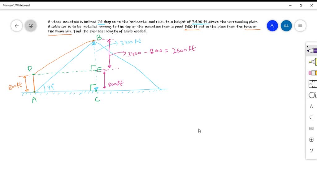 solved-a-steep-mountain-is-inclined-74-degree-to-the-horizontal-and