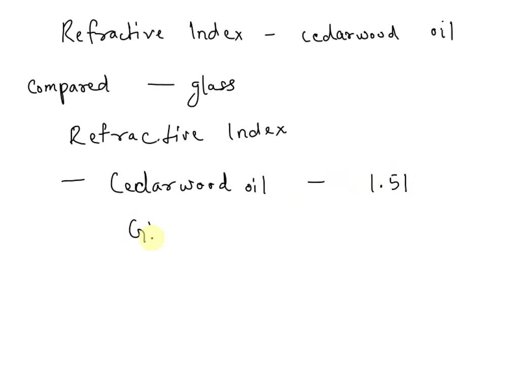 SOLVED What is the refractive index of cedar wood oil in comparison to