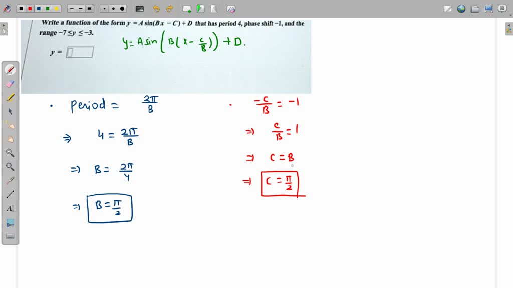 SOLVED: Write a function of the form y = A sin(Bx + C) + D that has a ...