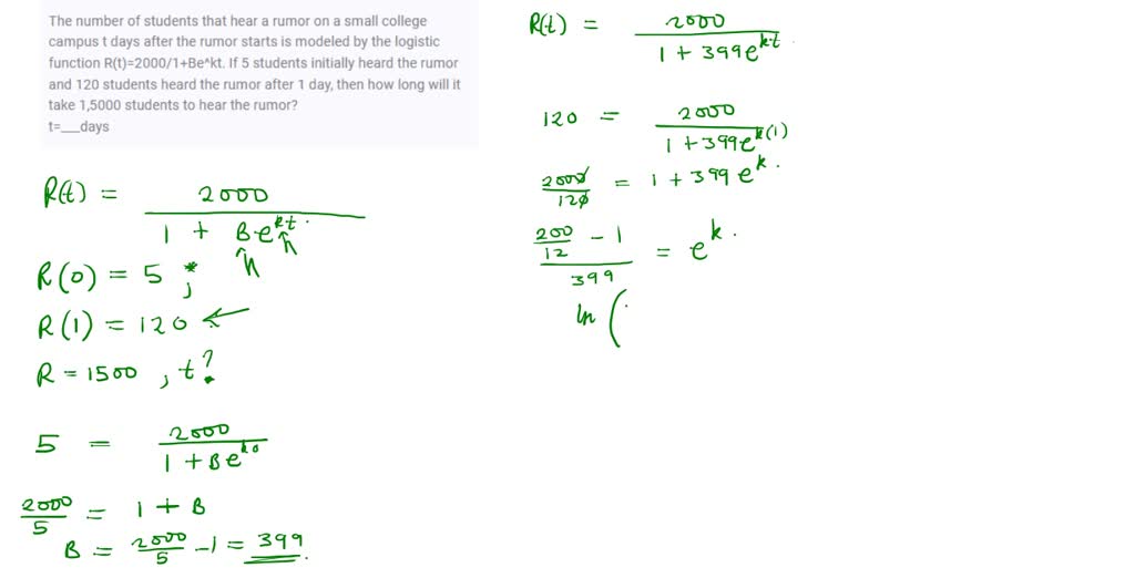 SOLVED: 2. A rumor is spreading through a middle school with 250 ...