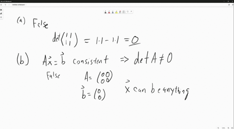 for-each-of-the-following-determine-if-the-statement-is-true-false-provide-short-reasoning-one-or-two-sentences-if-the-determinant-of-a-square-matrix-is-zero-then-the-matrix-has-either-onle-88177