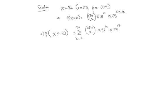 let-x-represent-a-binomial-random-variable-with-n170-and-p-021-find-the-following-probabilities-do-not-round-intermediate-calculations-round-your-final-answers-to-4-decimal-places-a-px-30-b-49526