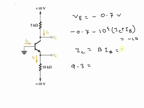 613-in-the-circuit-shown-in-fig-e613-the-voltage-at-the-emitter-was-measured-and-found-to-be-07-v-if-50find-igigicand-vc-10v-5k0-10-k-10-v-figure-e613-ans093-ma182a091ma545v-36706