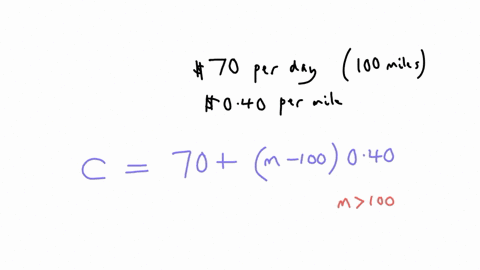 a-car-rental-agency-charges-70-per-day-which-includes-100-miles-for-each-mile-over-100-miles-there-is-an-additional-cost-of-040-per-mile-write-an-equation-relating-m-the-number-of-miles-driv-53562