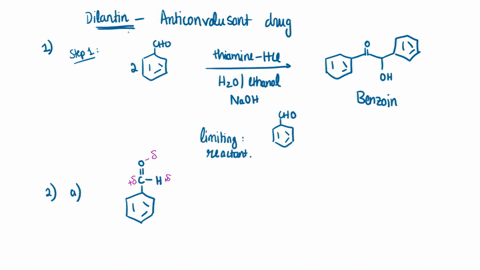 complete-thiamine-hydrochloride-and-sodium-hydroxide-are-catalysts-for-this-benzaldehyde-coupling-reaction-what-is-the-limiting-reactant-in-step-1-of-the-dilantin-synthesis-draw-benzaldehyde-53526