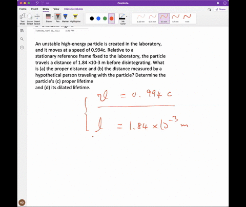 an-unstable-high-energy-particle-is-created-in-the-laboratory-and-it-moves-at-a-speed-of-0994c-relative-to-a-stationary-reference-frame-fixed-to-the-laboratory-the-particle-travels-a-distanc-56594