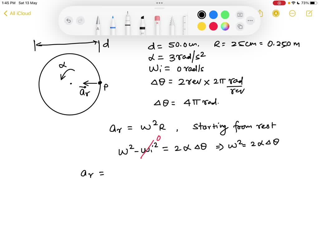 SOLVED: A wheel of diameter 50.0 cm starts from rest and rotates with a ...