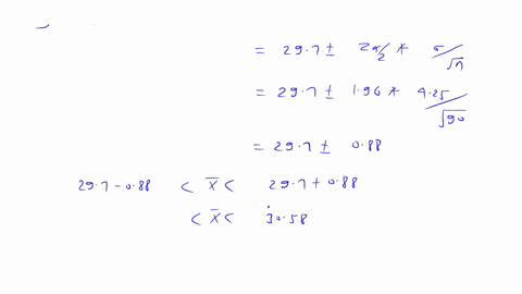 a-random-sample-of-90-observations-produced-a-mean-of-barx297-from-a-population-with-a-normal-distribution-and-a-standard-deviation-sigma425-a-find-a-95-confidence-interval-for-mu-square-leq-mu-leq-sq