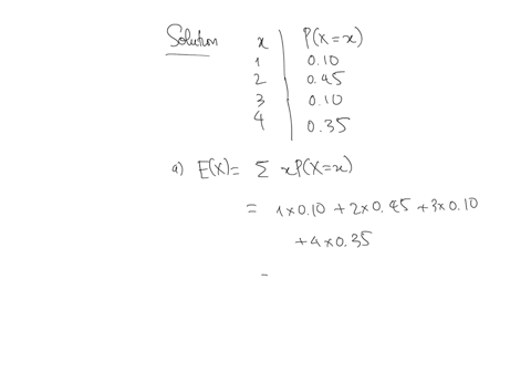 let-x-be-a-random-variable-with-the-following-probability-distribution-value-x-of-x-p-xx-1-010-2-045-3-010-4-035-a-find-the-expectation-of-e-x-of-x-b-find-the-variance-varx-of-x