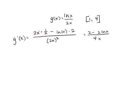 find-the-absolute-extrema-of-the-function-on-the-closed-interval-gxln-x2x-14-please-explain-how-to-get-the-derivative-as-well-im-not-getting-the-correct-derivative-thank-you-09323