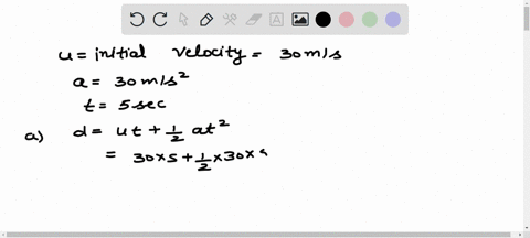 a-particle-moves-in-a-straight-line-with-an-initial-velocity-of-30-ms-and-constant-acceleration-30-ms2-a-what-is-its-displacement-at-t-5-s-b-what-is-its-velocity-at-this-same-time-24407