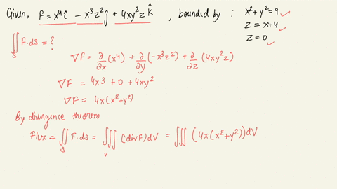 use-the-divergence-theorem-to-calculate-the-surface-integral-s-f-ds-that-is-calculate-the-flux-of-f-across-s-fx-y-z-x4i-x3z2j-4xy2zk-s-is-the-surface-of-the-solid-bounded-by-the-cylinder-x2-10622