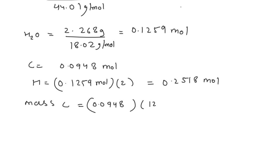 SOLVED: Combustion analysis of 2.400g of an unknown compound containing ...