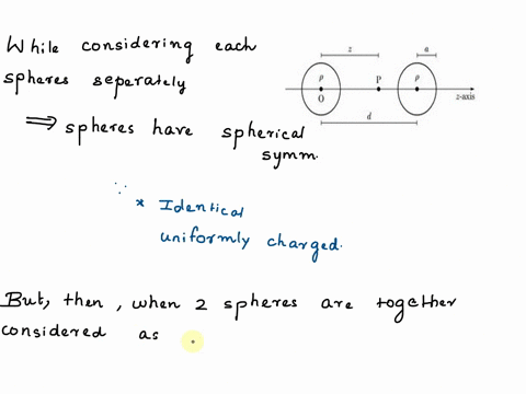 consider-two-solid-spheres-at-fixed-positions-on-the-z-axis-with-the-same-fixed-and-uniformvolume-charge-density-and-radius-aas-shown-in-figure-2-p-p-z-axis-p-figure-2two-uniformly-charged-s-10805