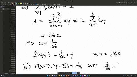 the-joint-probability-function-of-two-discrete-random-variables-xand-y-is-given-by-fkxy-cxy-forx-123-andy-123and-equals-zero-otherwise-find-the-constant-px-2-y-3-p1-x2y-2-px-2-2-py-3-find-th-01318